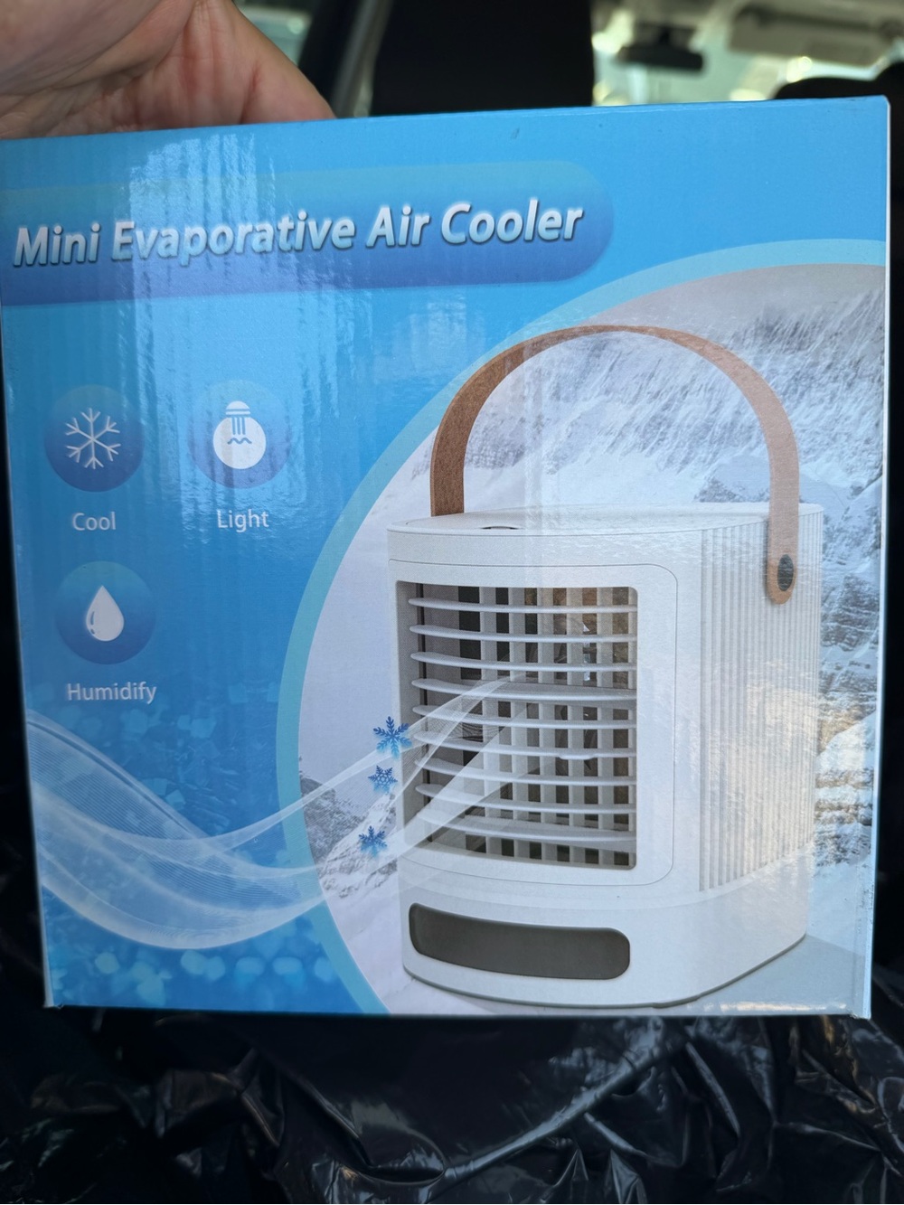 Mini Evaporative Air Cooler - White with Brown Handle with lights